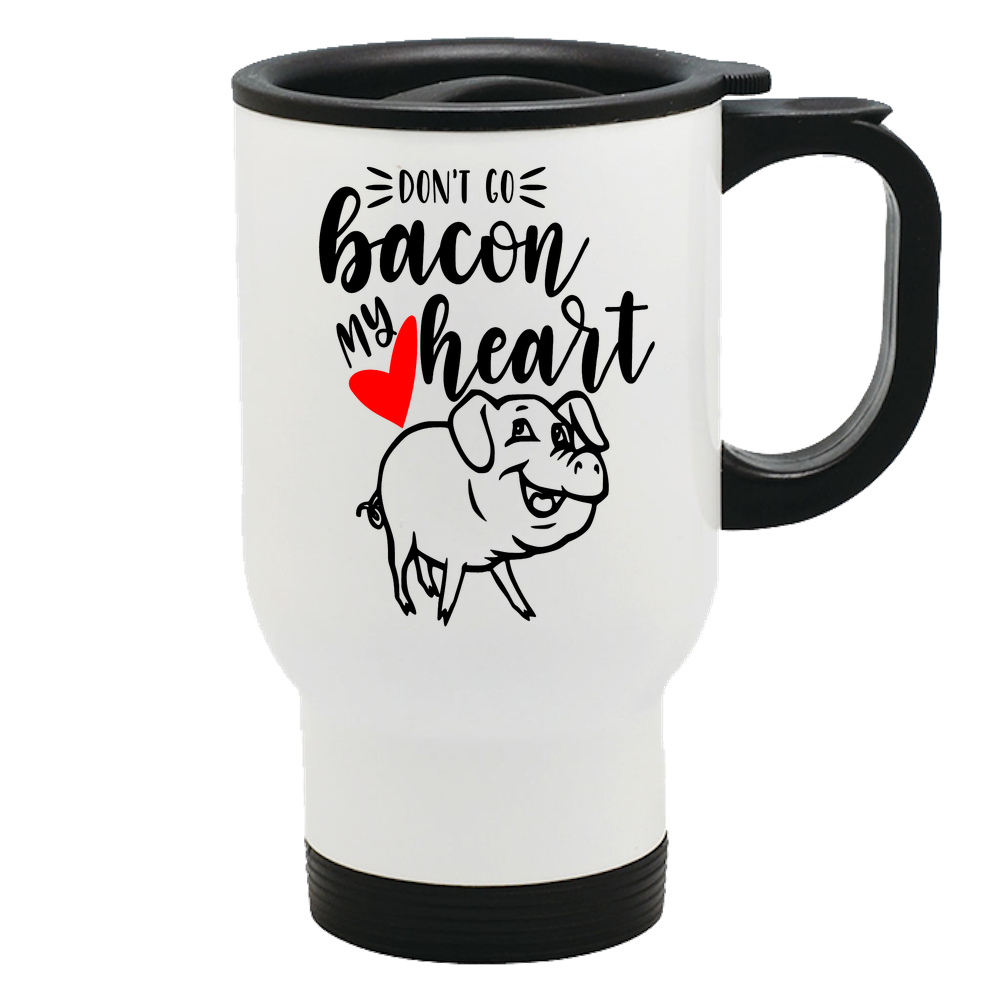 Dont Go Bacon My Heart Funny Novelty Travel Mug Cool Party Piggy Coffee Mug Gift - Picture 2 of 2